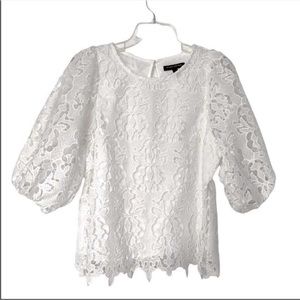 Banana republic white lace top, round neckline, 3/4 sleeves.